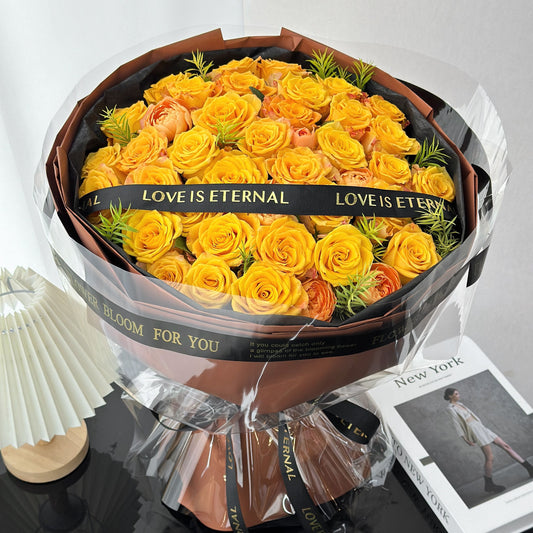黃玫瑰鮮花束|Yello Rose Fresh Flower Bouquet 33 Stems