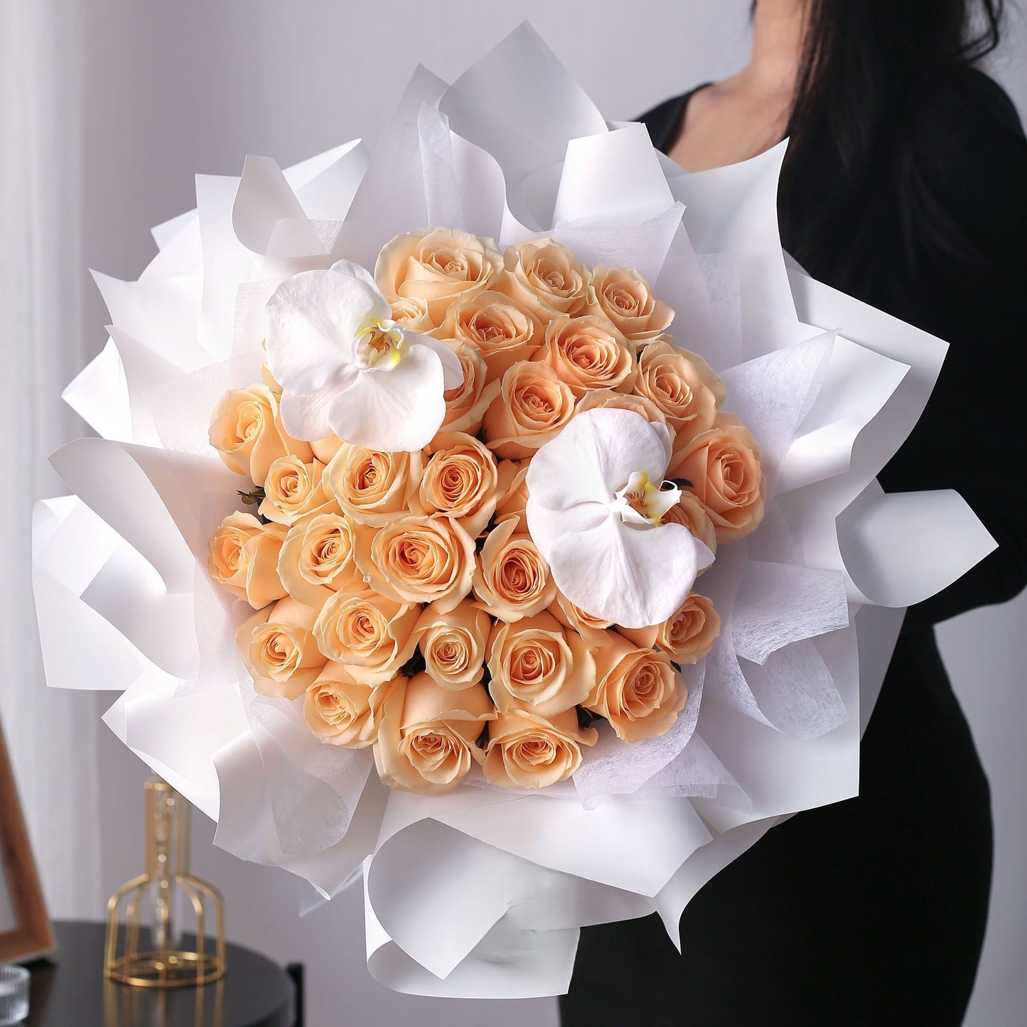 19/33枝|香檳玫瑰鮮花束|鍾情于你