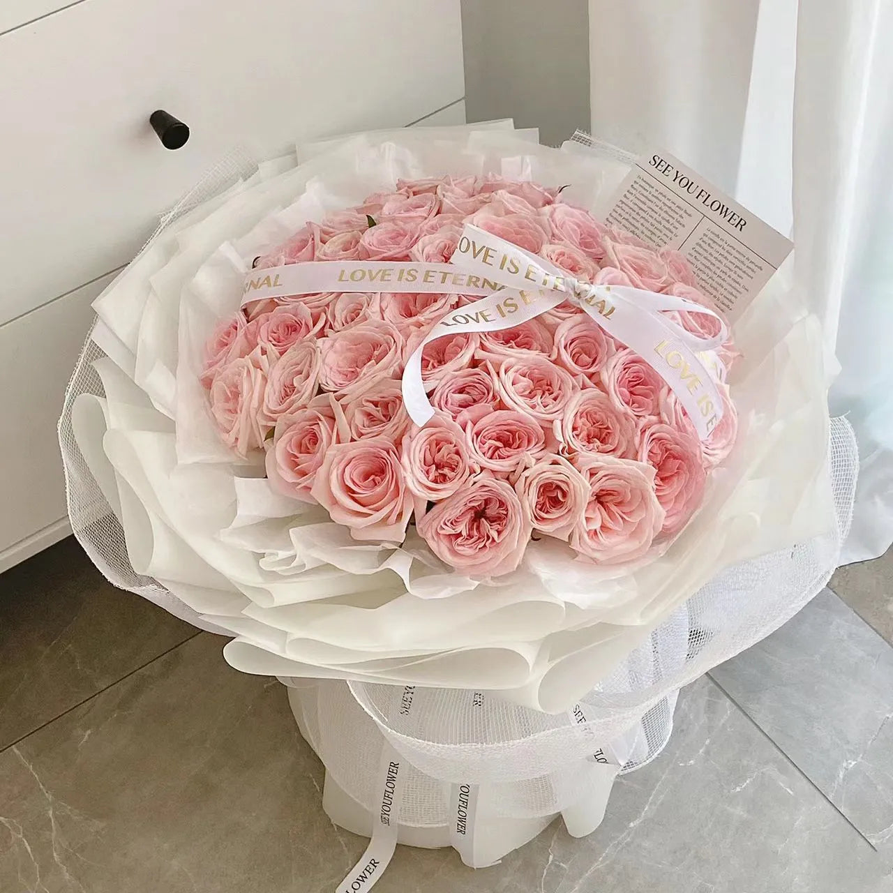 粉荔枝玫瑰鮮花束|Pink Lich Rose  Fresh Bouquet  33/52/99 stems