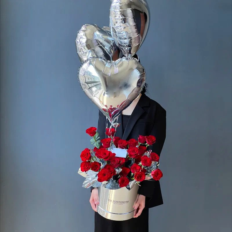 【三生三世】33枝紅玫瑰混搭飄空氣球鮮花桶