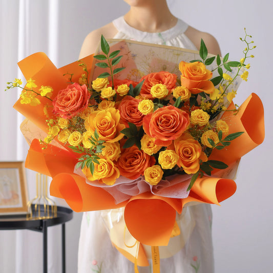 柔情時光|歡樂頌輝煌玫瑰混搭鮮花束