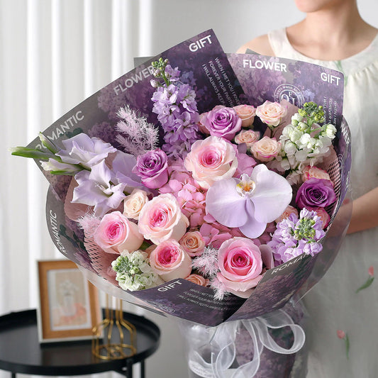 絕絕紫|洛神玫瑰紫霞仙子蝴蝶蘭混搭鮮花束