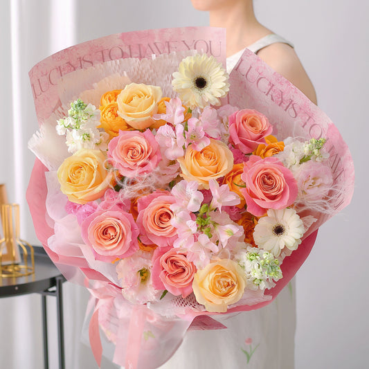 熙夢花園|朱小姐香檳玫瑰混搭鮮花束