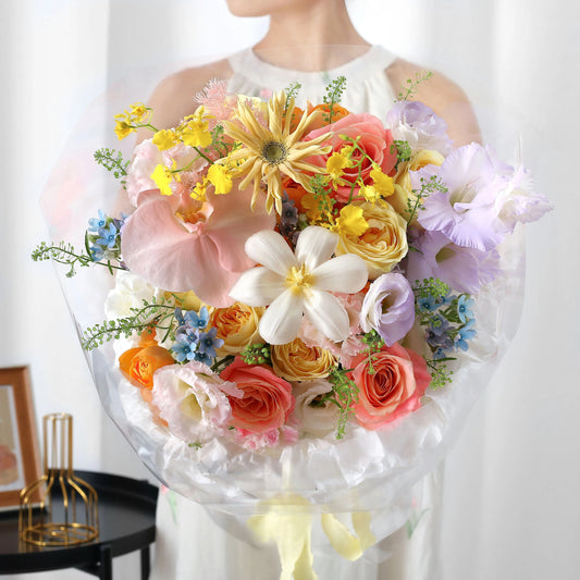 夢幻花園|朱小姐黃玫瑰鬱金香混搭鮮花束