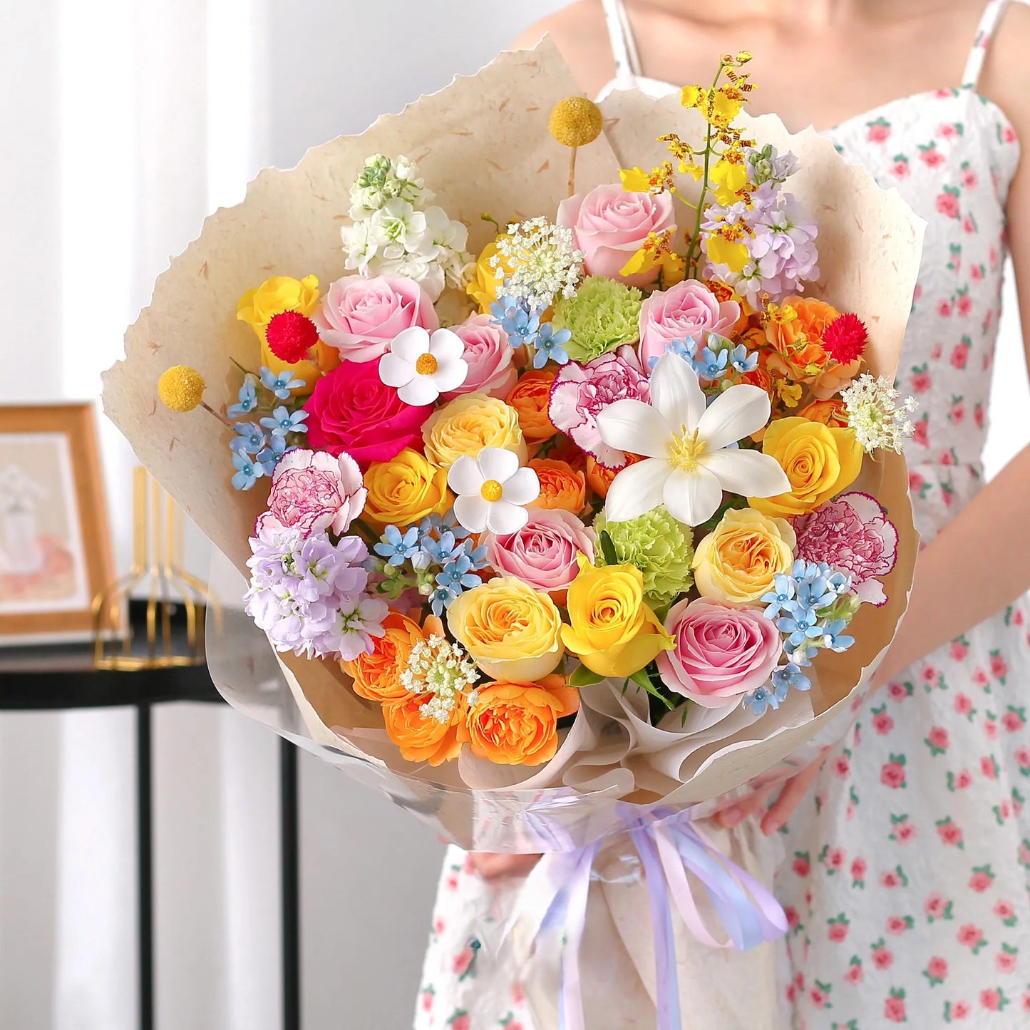 悅心交響|粉玫瑰黃玫瑰橙玫瑰鬱金香混搭鮮花束