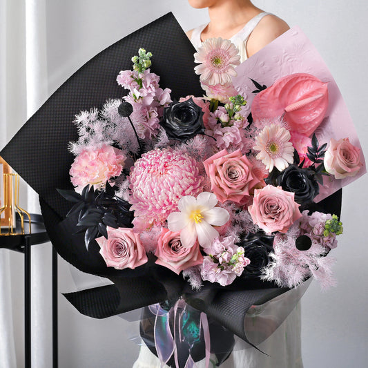 粉雪山牡丹菊陽光桔梗混搭鮮花束|奔你而來