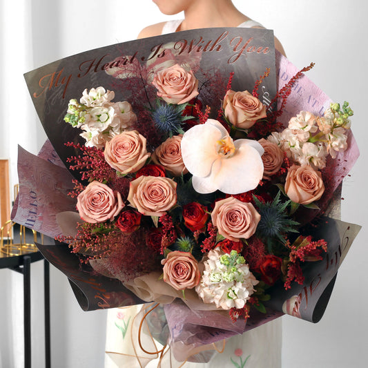 初見|卡布奇諾玫瑰蝴蝶蘭混搭鮮花束