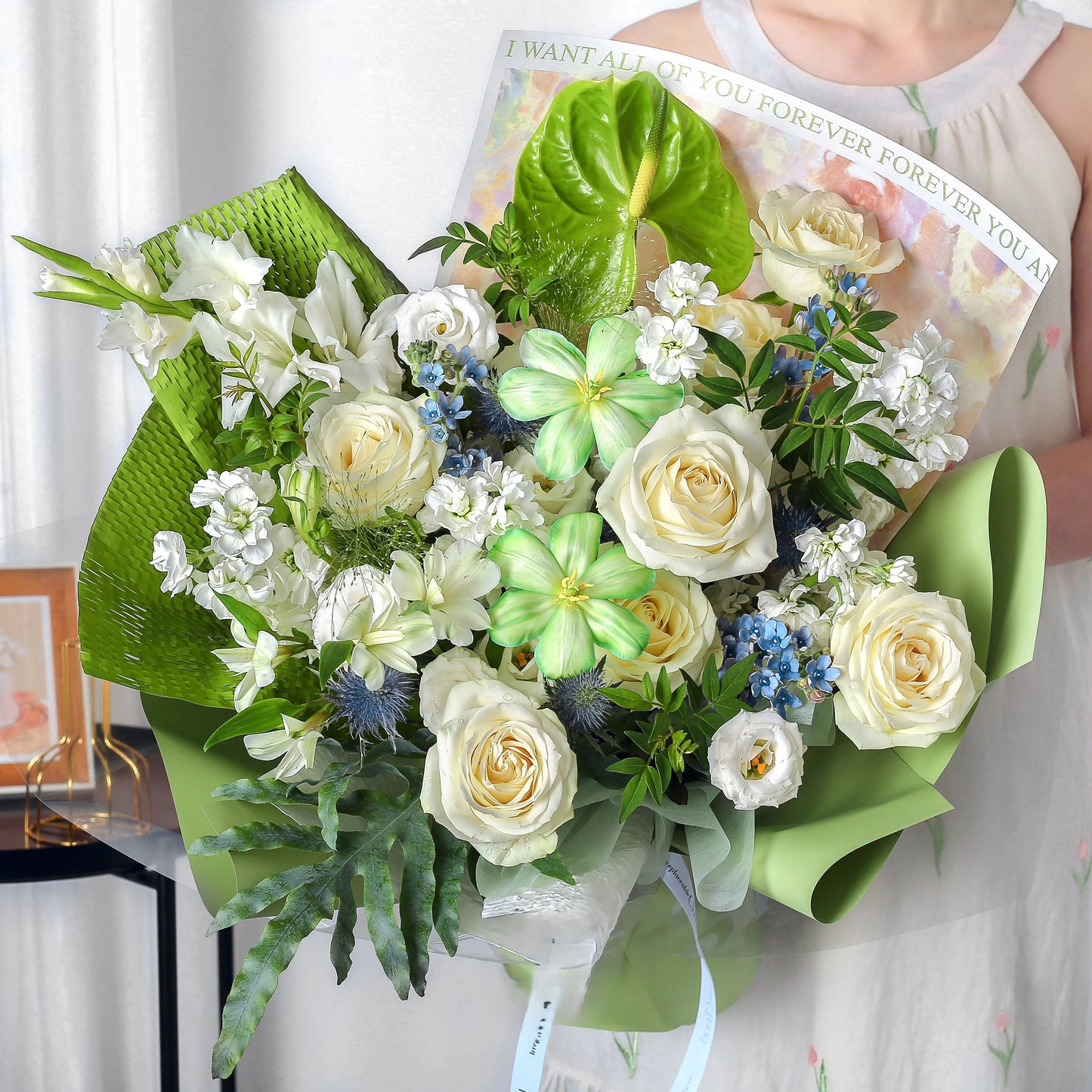 抹茶|白玫瑰劍蘭鬱金香混搭鮮花束