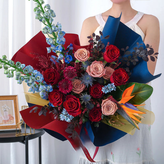 視覺衝擊|紅玫瑰卡布奇諾混搭鮮花束