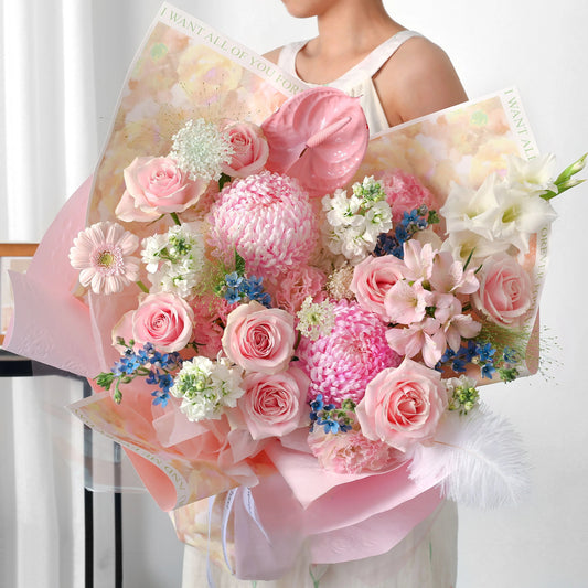 勝在浪漫|粉雪山鬱金香混搭鮮花束