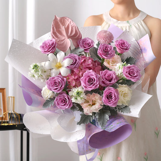 相思|紫玫瑰繡球鬱金香混搭鮮花束