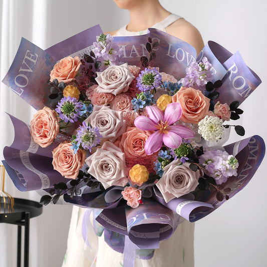 漫天星辰|卡布奇諾曼塔玫瑰鬱金香混搭鮮花束