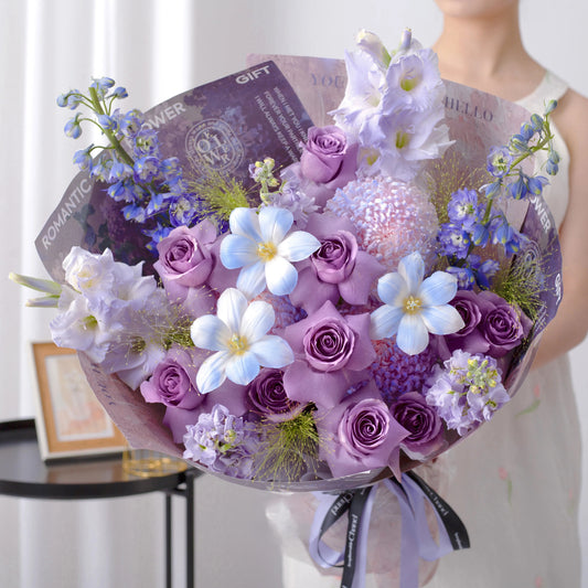 紫色浪漫|紫霞仙子鬱金香紫羅蘭混搭鮮花束