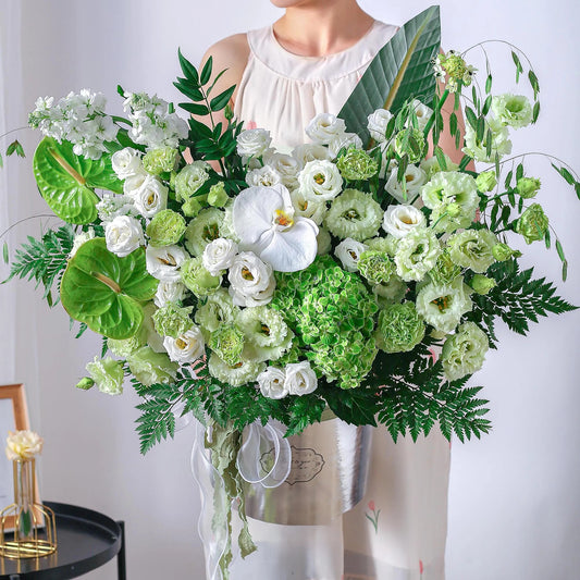 和風清露|綠繡球蝴蝶蘭綠掌綠康混搭鮮花桶