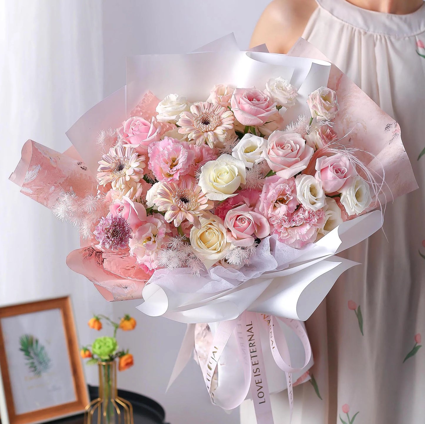 林間微醺|粉雪山弗朗桔梗混搭鮮花束