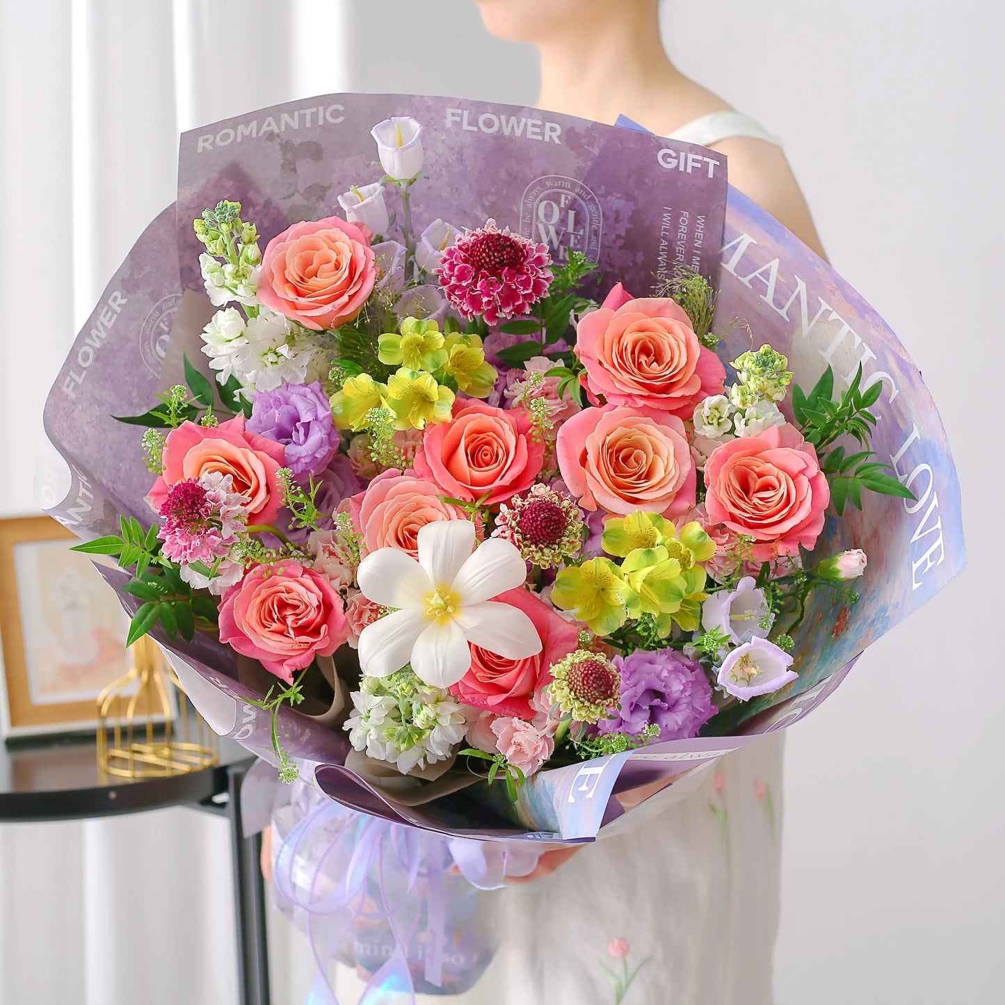 紫玫瑰桔梗混搭鮮花束|芳華