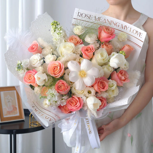 見花則喜|朱小姐白玫瑰鬱金香混搭鮮花束