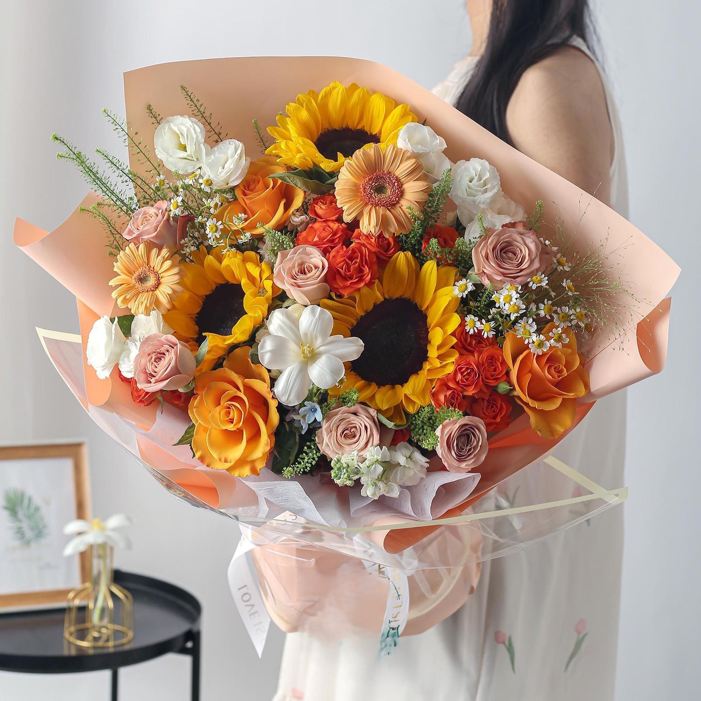 向日葵卡布奇諾混搭鮮花束|青春向陽