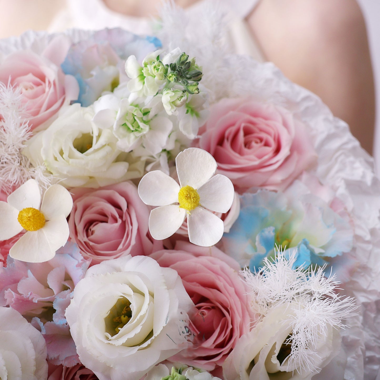 小美好|粉雪山玫瑰粉色波浪桔梗混搭鮮花束