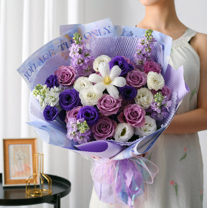 紫玫瑰混搭花束/紫精靈|Purple Rose Mix Fresh Flower Bouquet 11/19/33 Stems