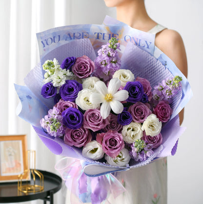 紫玫瑰混搭花束/紫精靈|Purple Rose Mix Fresh Flower Bouquet 11/19/33 Stems