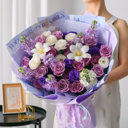 紫玫瑰混搭花束/紫精靈|Purple Rose Mix Fresh Flower Bouquet 11/19/33 Stems