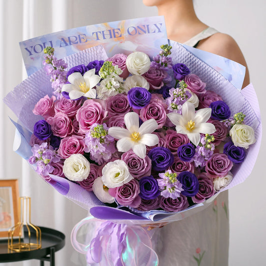 紫玫瑰混搭花束/紫精靈|Purple Rose Mix Fresh Flower Bouquet 11/19/33 Stems