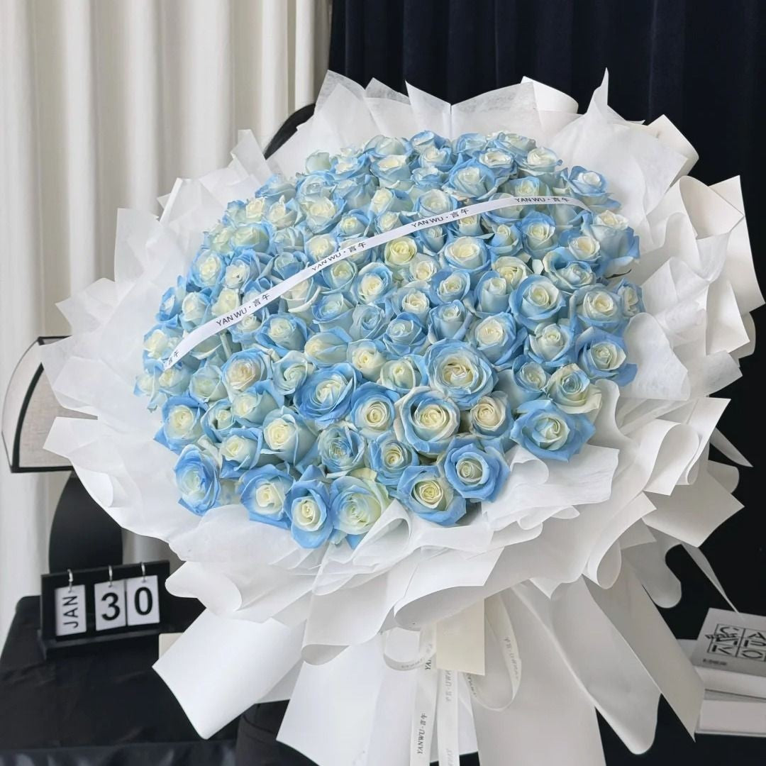 碎冰藍玫瑰鮮花束/時尚風|Blue Rose Fresh Bouquet 33/52/99 Stems