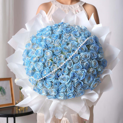 99枝碎冰藍玫瑰花束|Broken Ice Blue Rose Bouquet 99 Stems