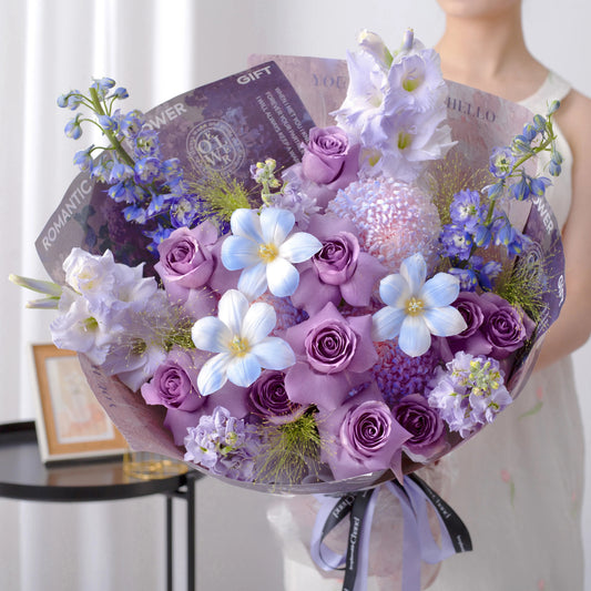 紫色浪漫|紫霞仙子鬱金香紫羅蘭混搭鮮花束