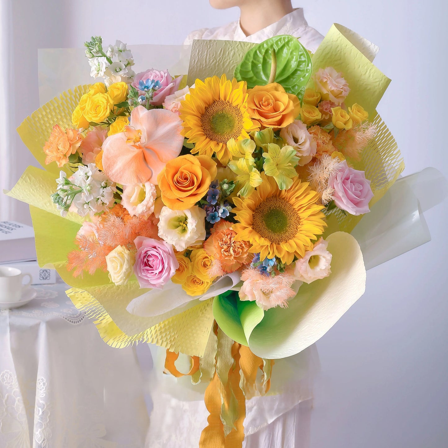 【陽光如你】向日葵粉雪山混搭鮮花束