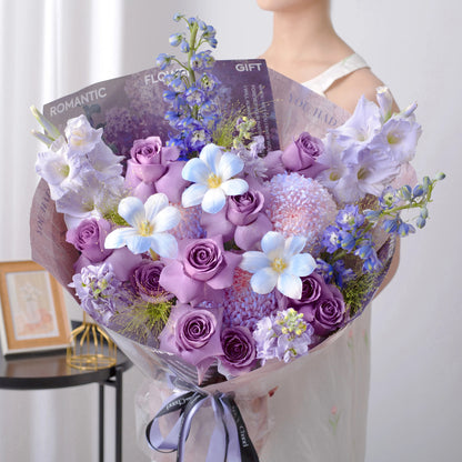 紫色浪漫|紫霞仙子鬱金香紫羅蘭混搭鮮花束