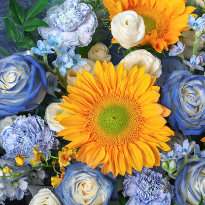 梵高星空|向日葵碎冰藍鬱金香混搭鮮花束
